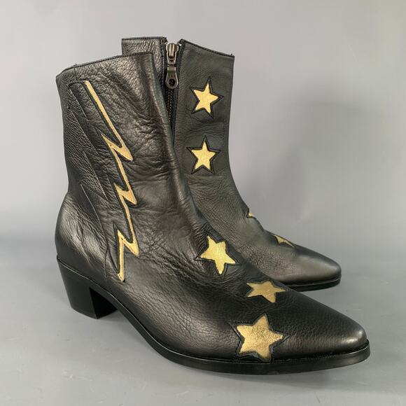 Modern Vice Shoes - MODERN VICE Size 10.5 Black Gold Leather Stars Side Zipper Boots